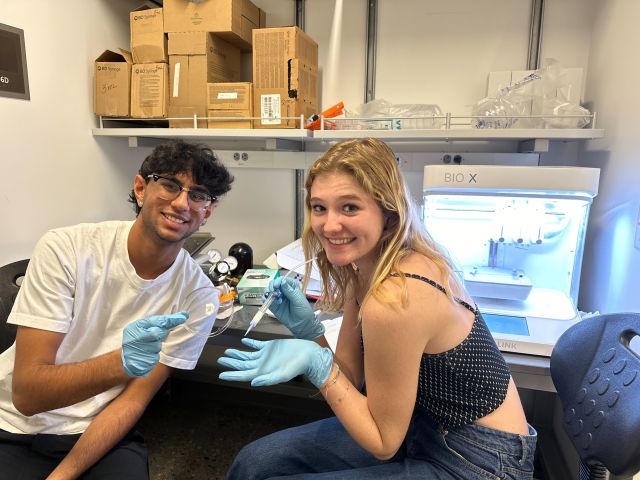 Georgia and Kaahil bioprinted an ear with silicone