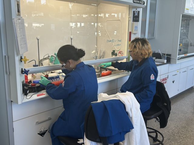 Catherine and Ivan working in the chemical hood